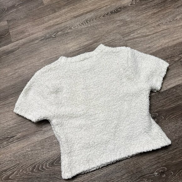 Skims fuzzy knit t-shirt slim fit Sherpa top size s/m off white plush tee - Picture 10 of 11